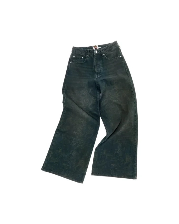 Baggy-Jeans mit Schablonenprint