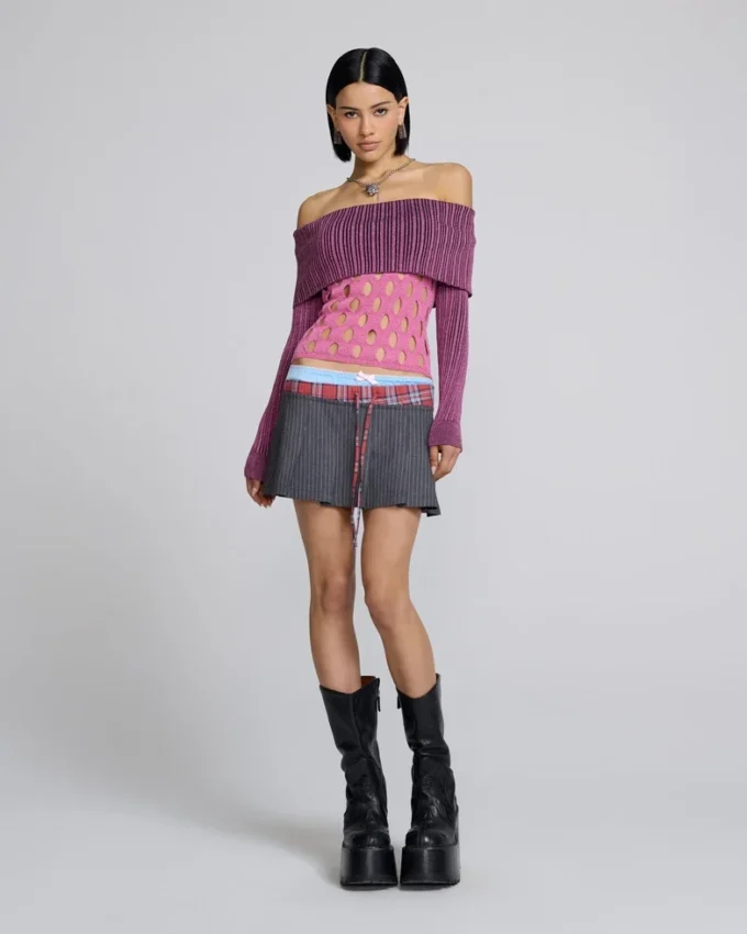 Off-Shoulder-Top mit Lochmuster