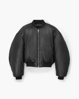 Puffy Leder-Bomberjacke