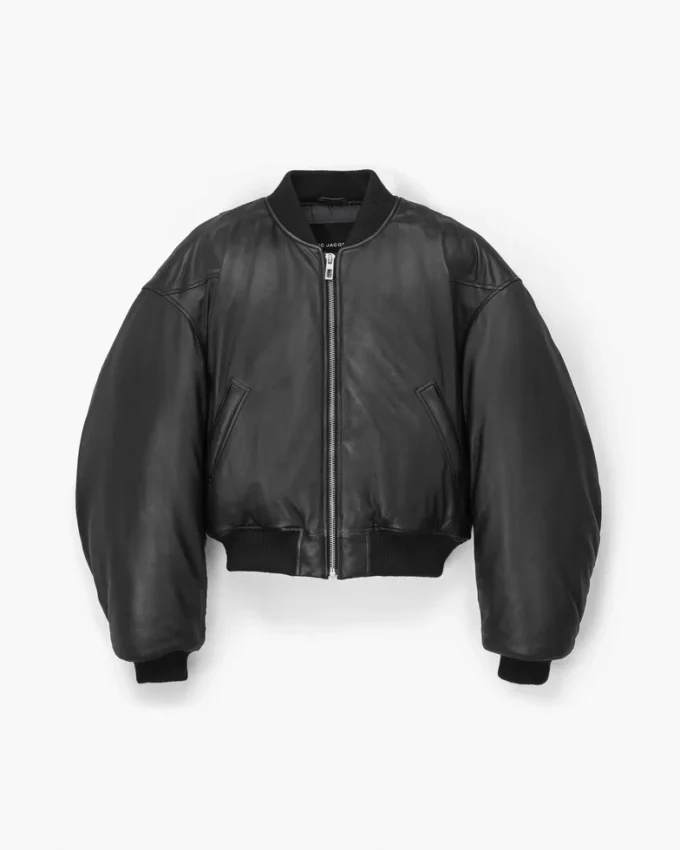 Puffy Leder-Bomberjacke