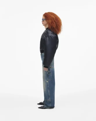 Puffy Leder-Bomberjacke