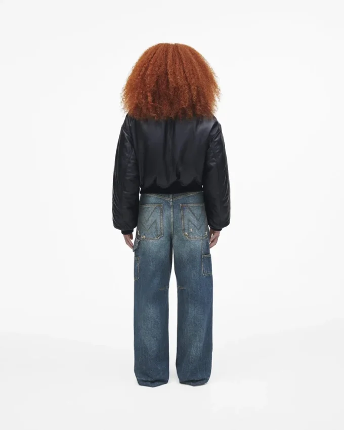 Puffy Leder-Bomberjacke