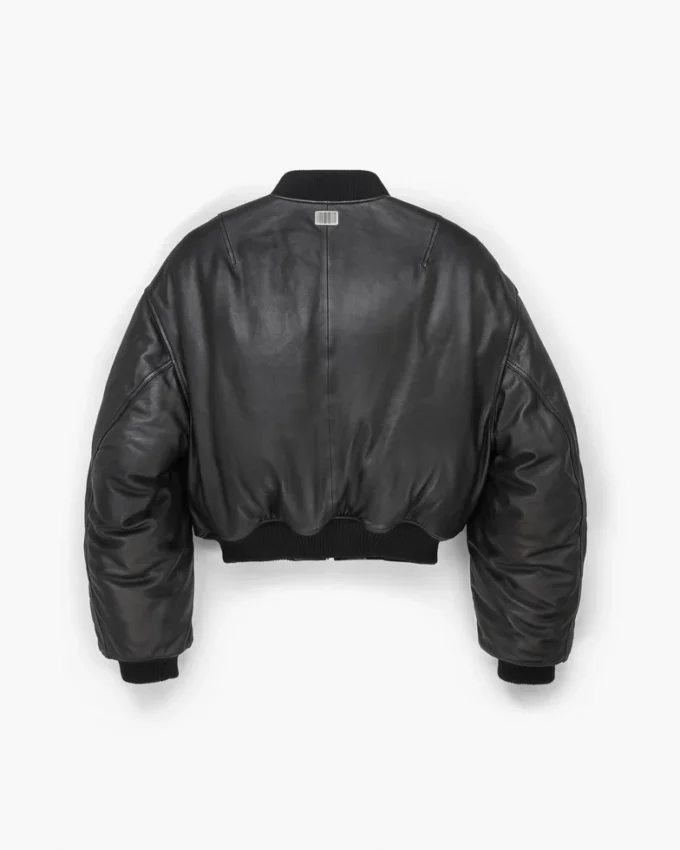 Puffy Leder-Bomberjacke