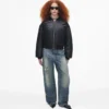Puffy Leder-Bomberjacke