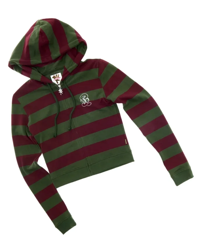 Taillierter Hoodie mit Reißverschluss und Streifen